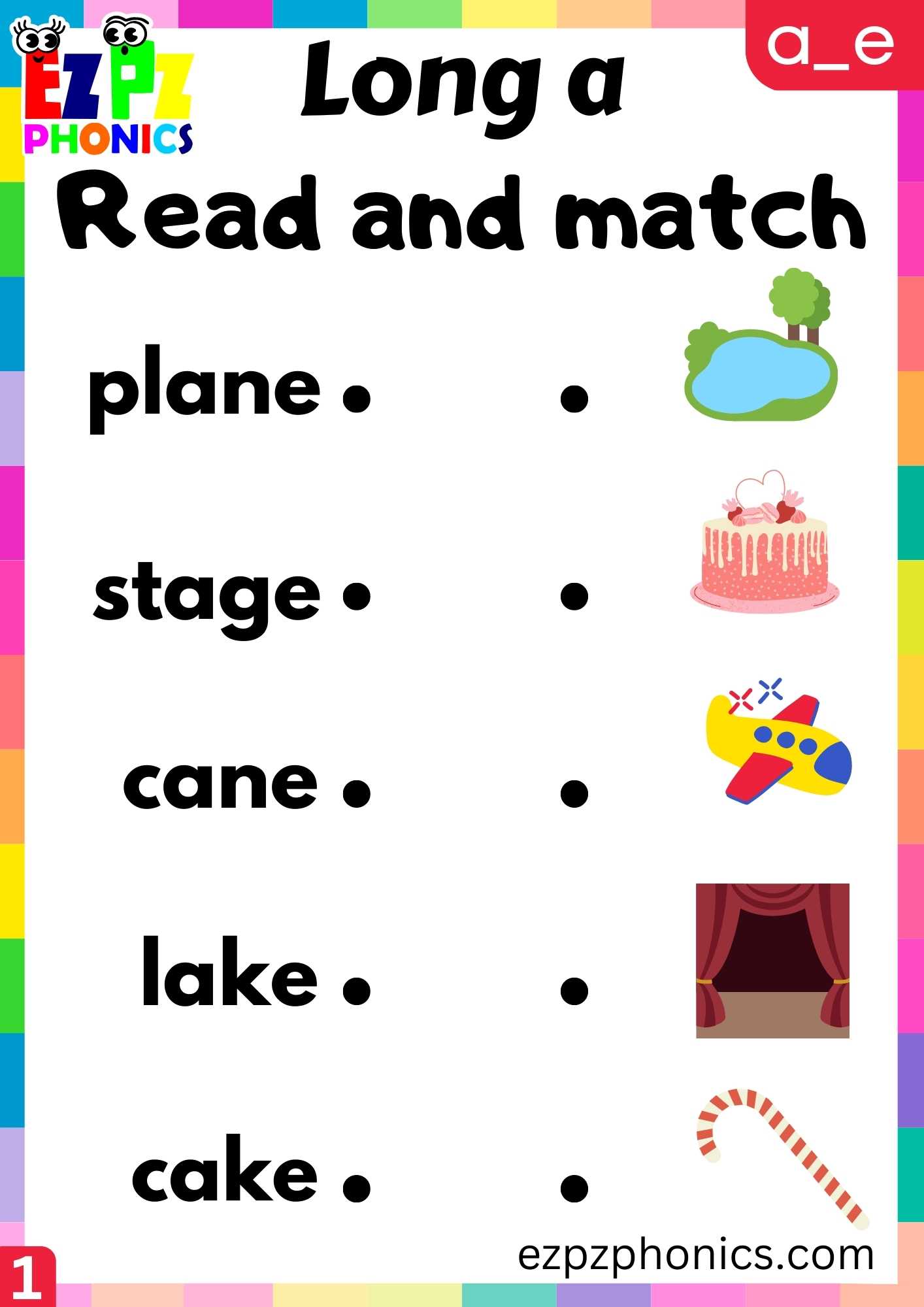 Group1 A_E Words Read And Match Long A Phonics Worksheet